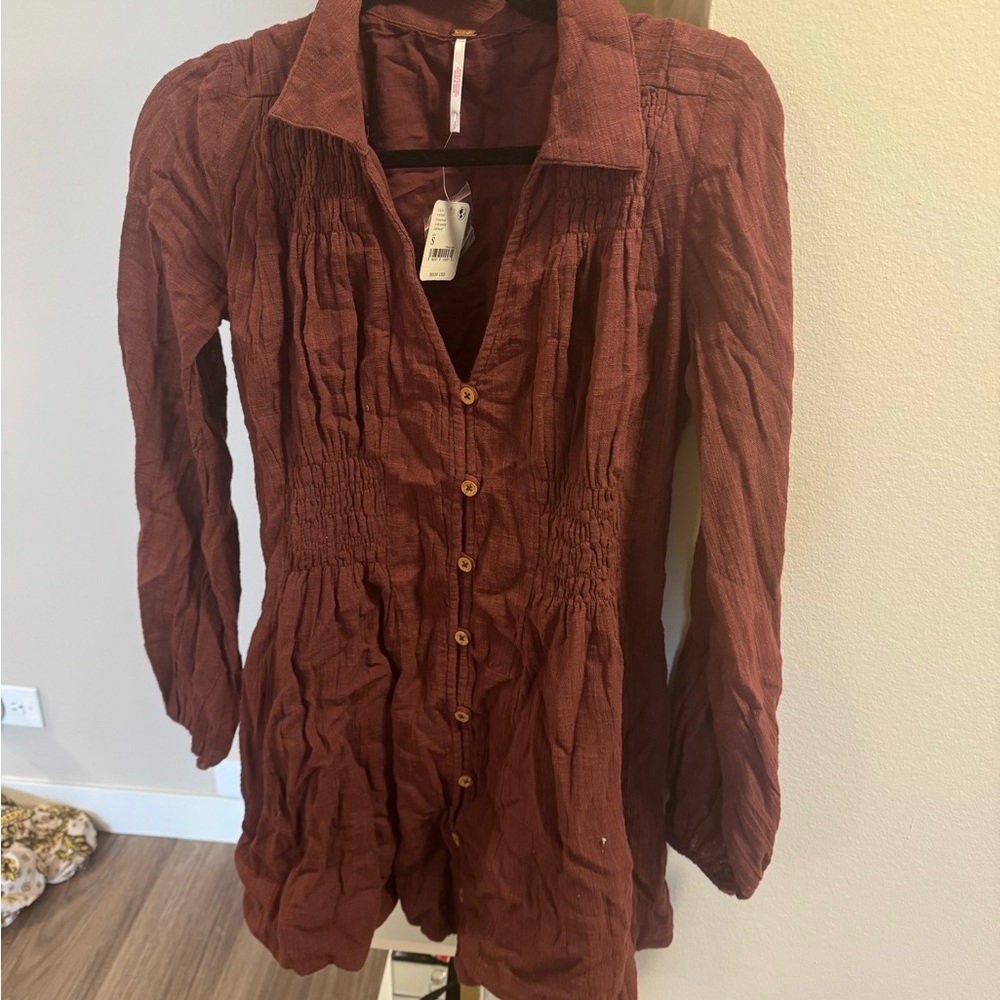 Free People Burgundy Button-Down Dress